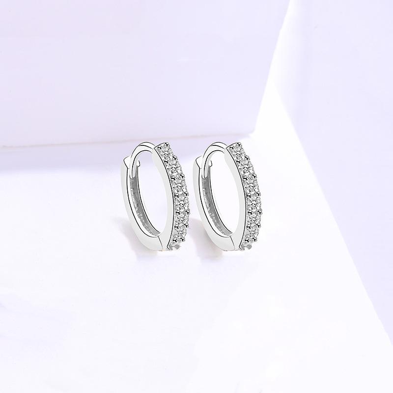 Korean Style S925 Sterling Silver Circle Earrings with Zircon Inlay – Women's Simple Studs