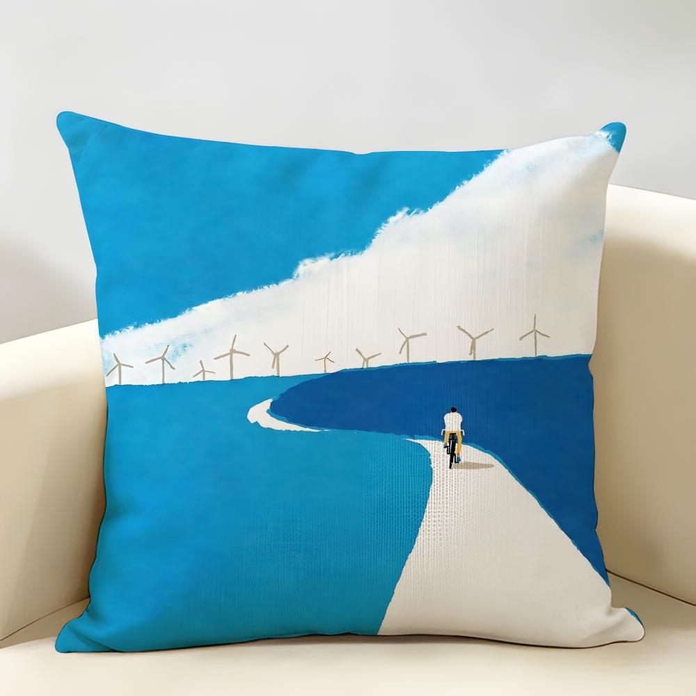 Japanese Minimalist Comic Style Cushion Cover Natural Linen Organic Fabric DoubleSided Printing Room Sofa Decor Pillow Case