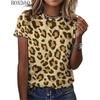 Женская новая модная футболка с короткими рукавами и леопардовым принтом, 3D-печать, О-образный воротник, повседневная женская летняя модная футболка