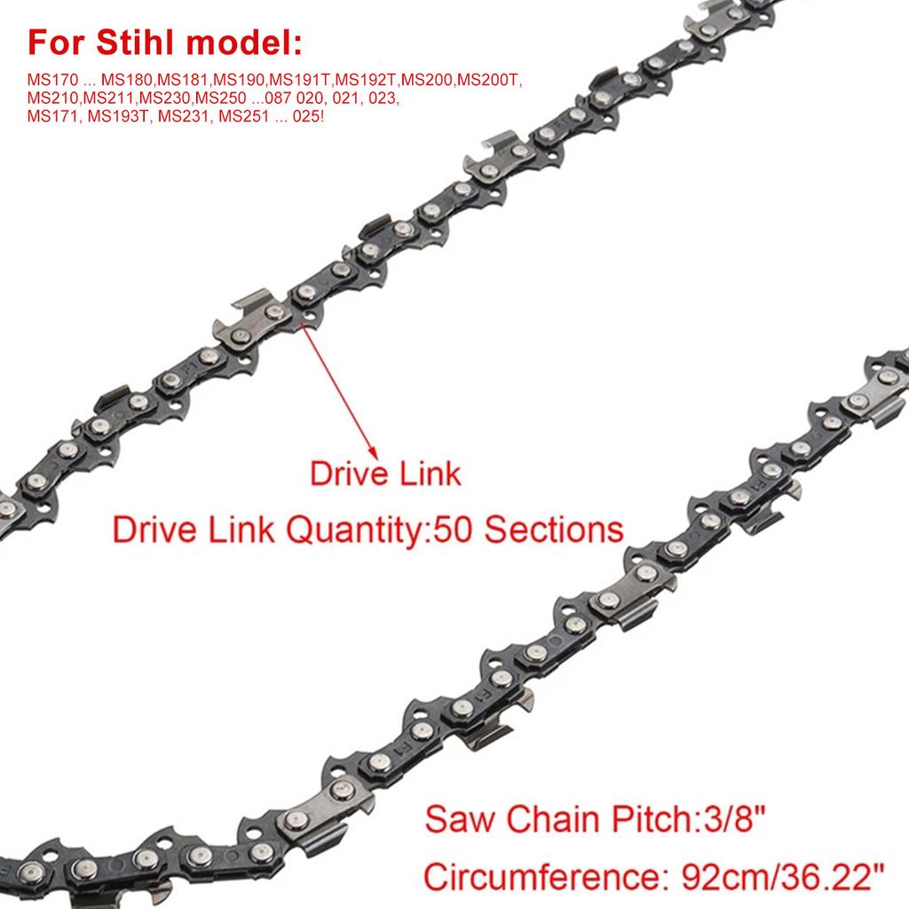 14" 65Mn Saw Chain Chainsaw Guide Bar Kit 3/8LP Pitch 50DL Saw Chain Compatible with MS170/MS180/MS181/MS190/MS191T/MS192T/MS200