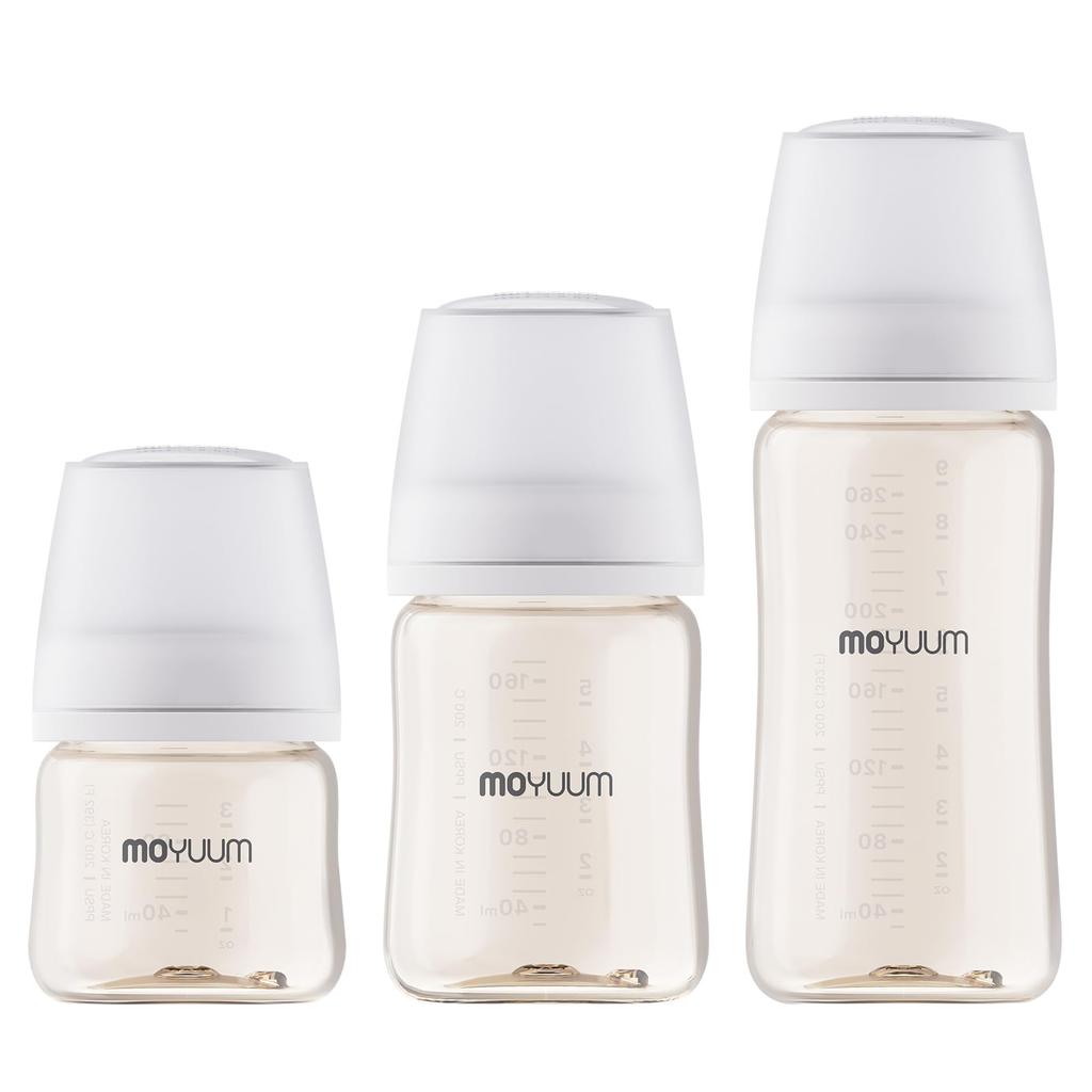 MOYUUM Plastic Baby Bottle, White, 270ml (PPSU), for Ages 3 Months and Up, Wide Neck, Round Hole, 2025 Model