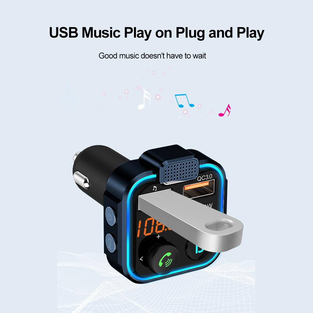 Wireless Bluetooth 5.0 Handsfree Car Fm Transmitter Dual USB Car Charger Auto Radio Fm Modulator Mp3 Player Black Adapter