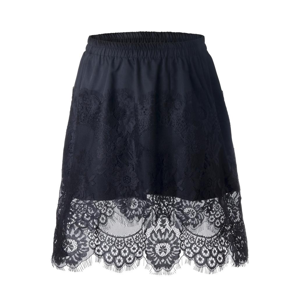 Summer Black Spliced Chiffon Midi Skirt For Casual Wear And Office