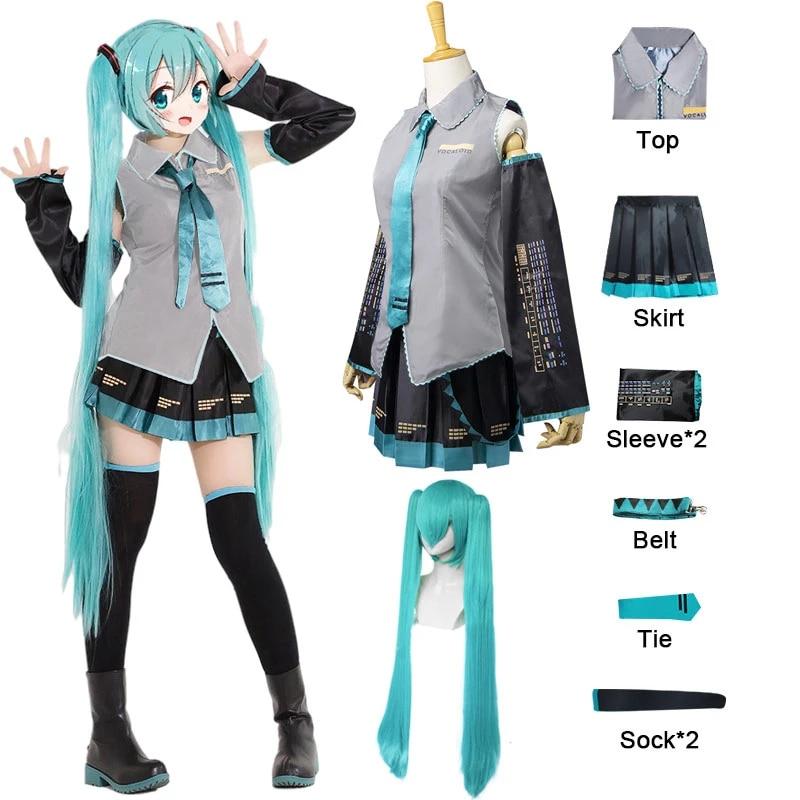 Аниме Vocaloid Miku Косплей Костюм Парик Платье Kawaii Косплей Наряды Хэллоуин Карнавальные Вечерние Костюмы