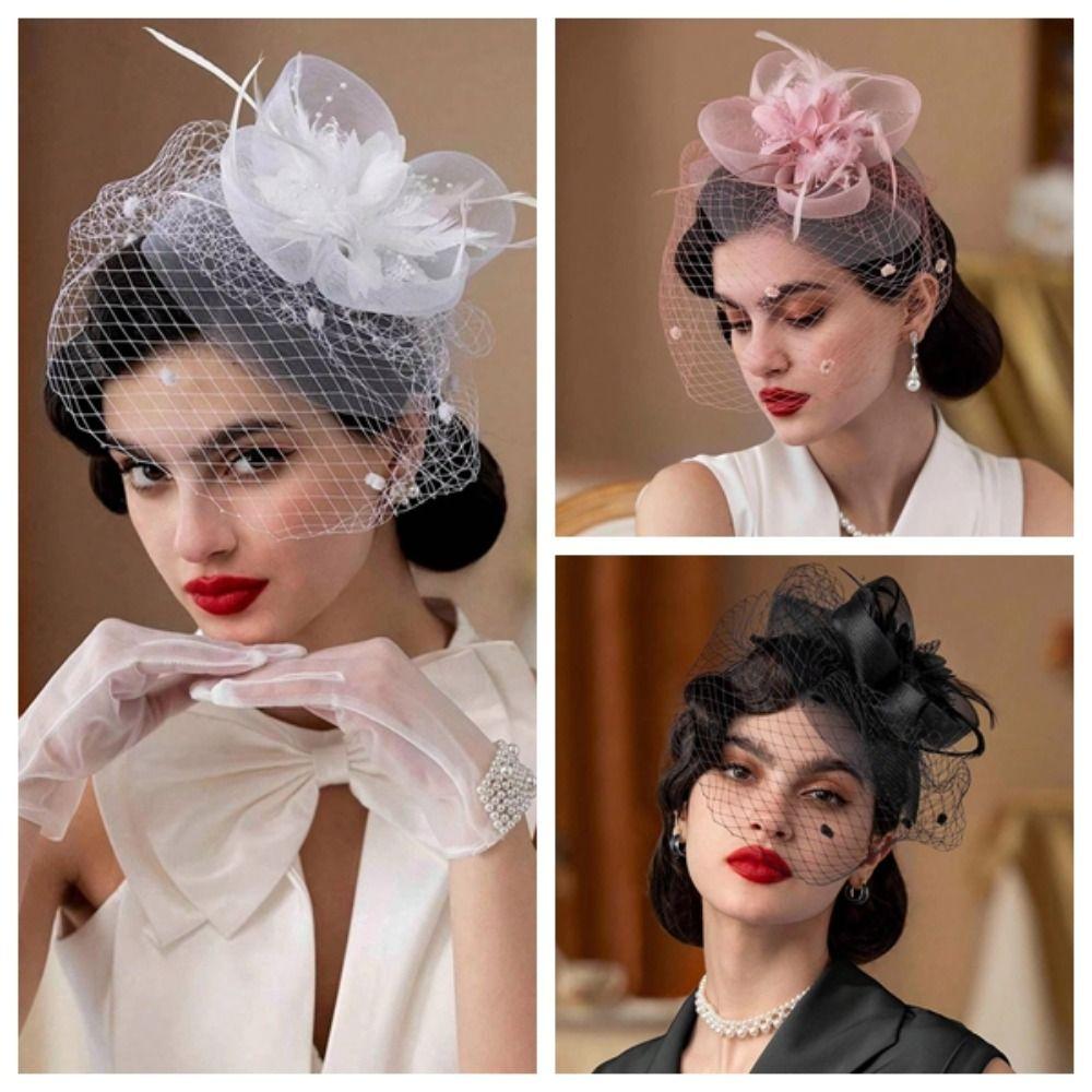 Свадебная повязка на голову в французском стиле, свадебная сетчатая фата, закрывающая лицо, фата невесты, повязка для волос, аксессуары для волос
