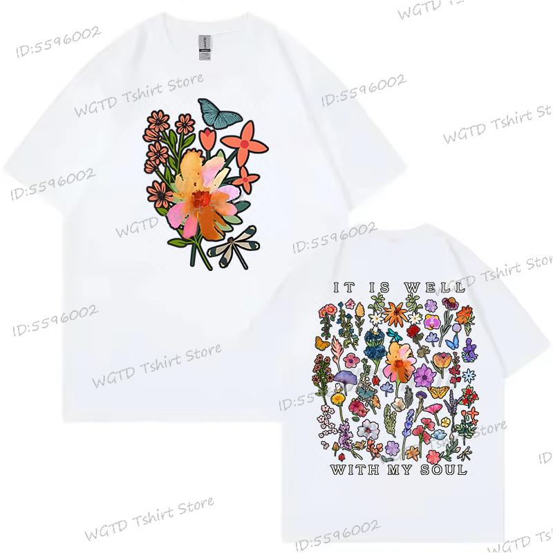 Вдохновляющие цитаты Дизайн рубашки Цветочный У меня хорошо на душе Графические футболки Женские Христианские Цветочные топы Рубашка с полевыми цветами