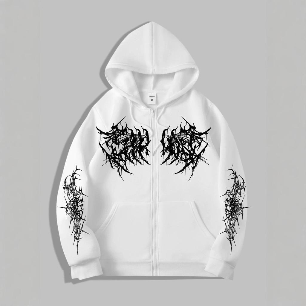 Y2K Mens Zipper Hoodies Retro Punk Digital Printed Casual Hoodies Gothic Couple Hooded Sweatshirt Hip Hop Hoody Streetwear