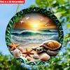 2D Flat 20*20cm1pc Sunset Waves&seagulls&starfish&turtle Patterns Round Door Signage Seaside Beach Scenery Whimsical Home Decor, Art Decorative Plates