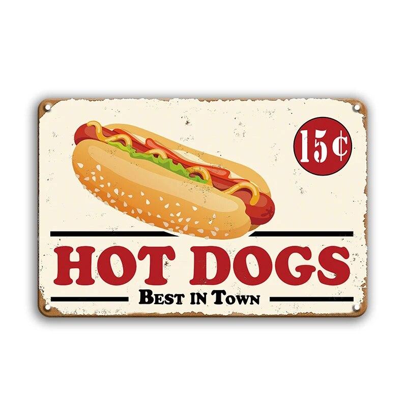 Hot Dogs Burgers Pizza Metal Signs Vintage Posters Kitchen Wall Decoration Tin Sign Bar Home Decor Metal Plaques Art Painting