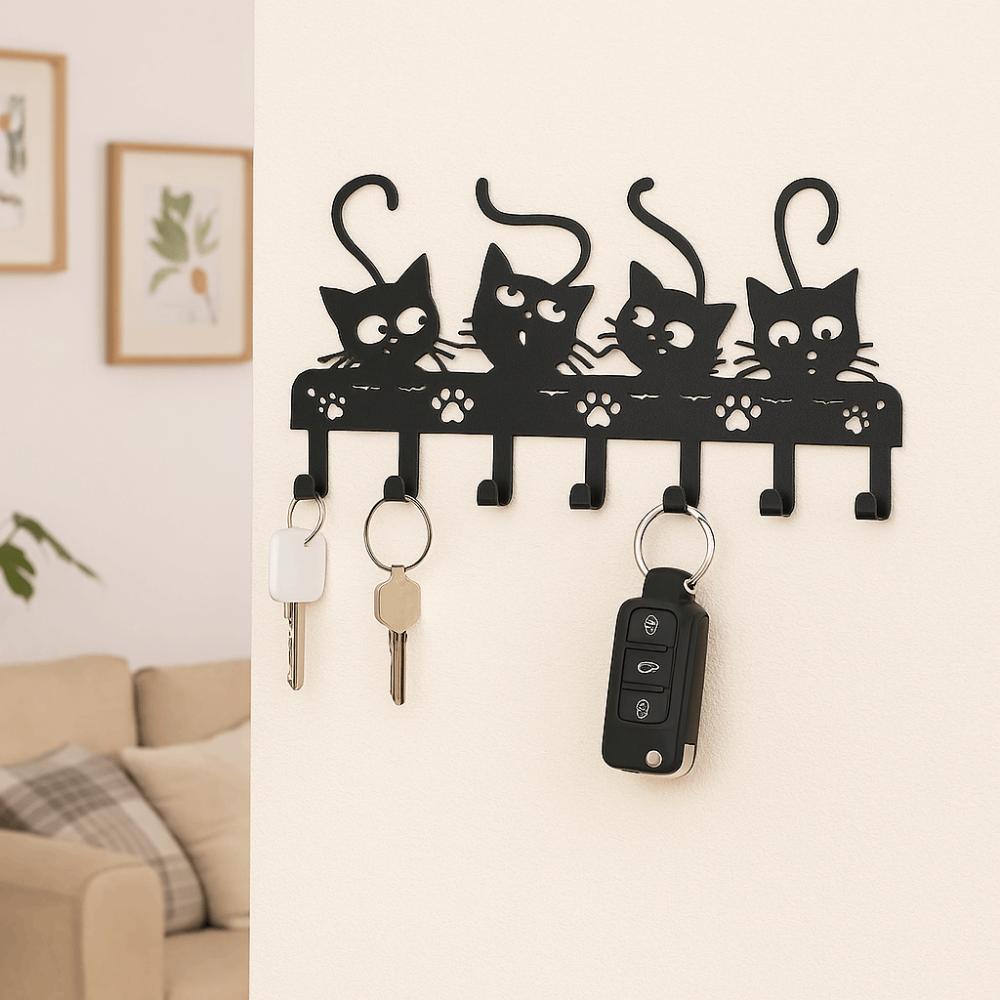 Black Cat Wall Hat Hanger Iron Cartoon Cat Coat Hook Easy To Install Key Holder  Household