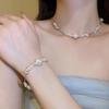 Elegant Silver Pearl Necklace and Bracelet Set with Irregular Design - Light Luxury Jewelry