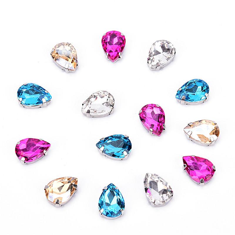 10*14mm 20x Sewing On Glass Clothing Accessories Applique Drops of Water DIY Rhinestone