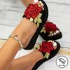 Women'S Elegant Floral Rose Platform Slides, Summer Round Toe Slip-On Beach Sandals with Ankle Strap, Non-Slip EVA Sole Comfort Wedge Shoes