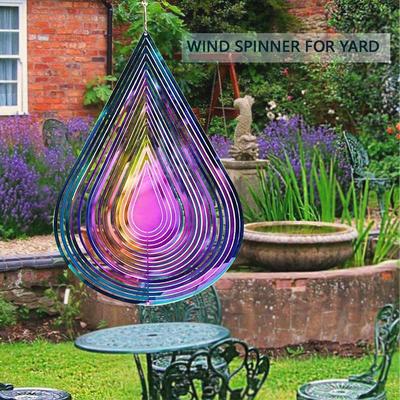 7-цветная 3D-музыка из нержавеющей стали - вращающееся садовое украшение в виде капли воды