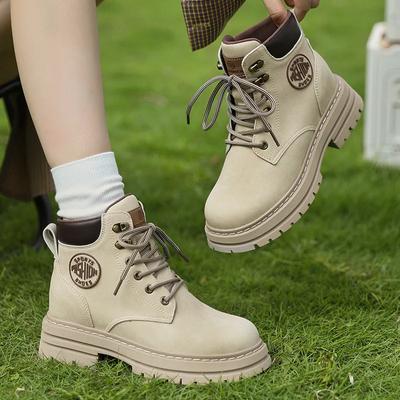 Женские ботинки 2024 года, осенне-зимние кожаные рабочие ботинки по щиколотку, на шнуровке, с толстой подошвой внутри, повседневные модные кожаные ботинки Hish