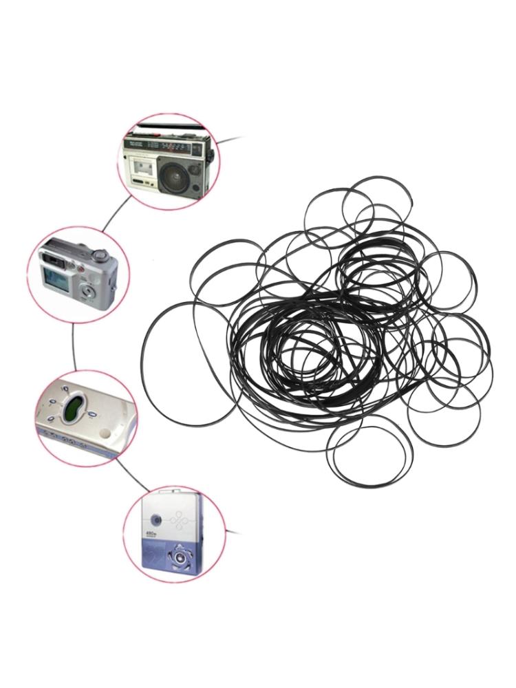 100PCcs/set 4mm Width Rubber Belts Mix Size Flat Cassette Tape Machine Belt Set for DVD Recorders Portable Players