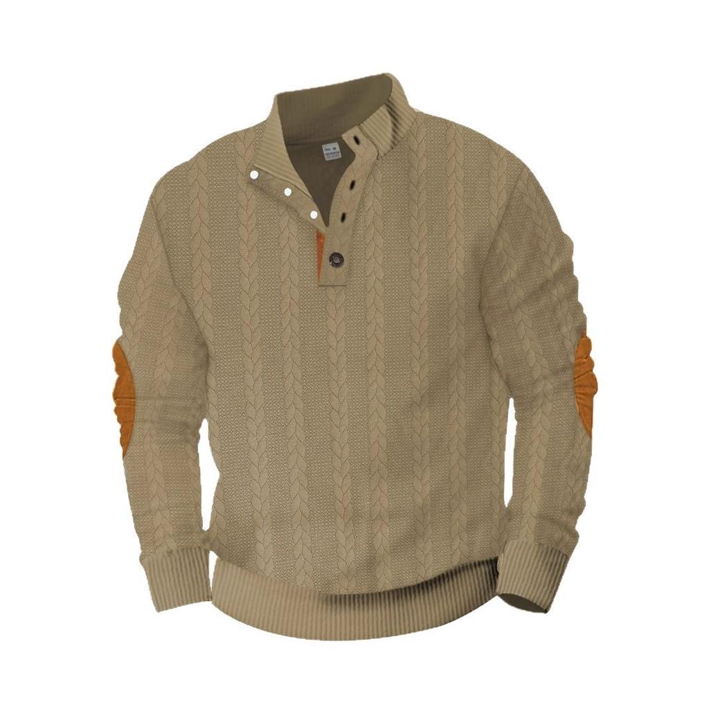 Трендовая новинка жаккардовый пуловер хенли на пуговицах весна/осень с длинным рукавом пэчворк вышитый мужской свитшот