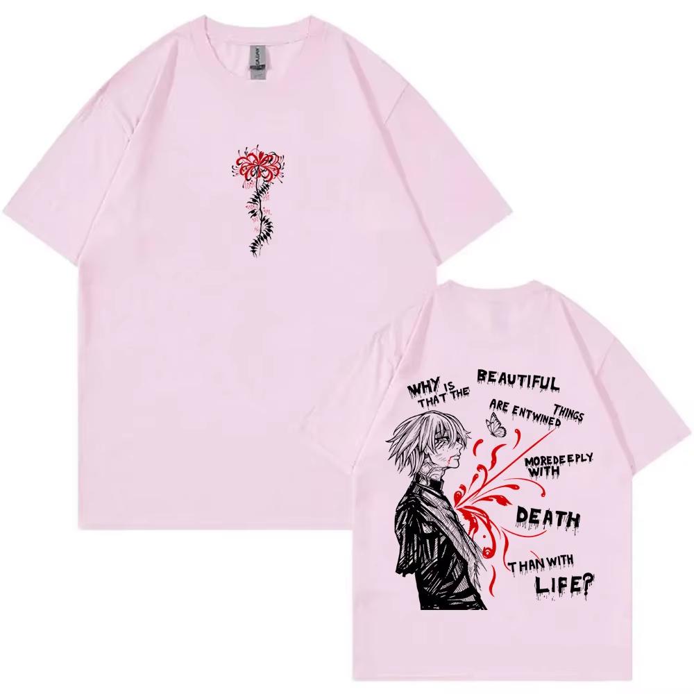 Anime Tokyo Ghoul Spider Lily T-shirt Unisex Cartoon Kaneki Ken Graphic T Shirts Unisex Y2K Gothic Round T-shirt Print Crew Neck Casual T Shirt
