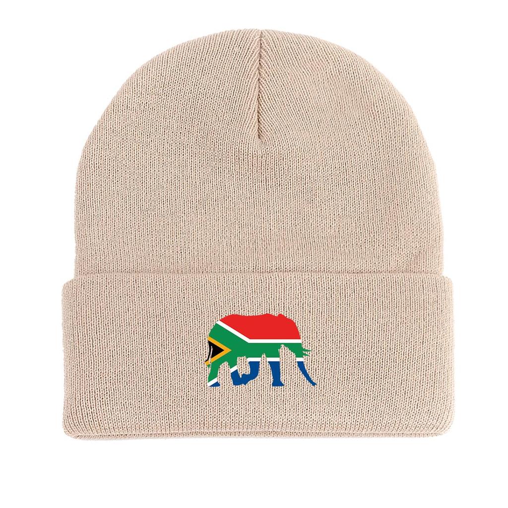 Зимняя вязаная шапка с изображением слона и флага ЮАР, патриотическая мужская шапка, ветрозащитная, напускная, стильная вязаная шапка-капюшон, шапка-капюшон