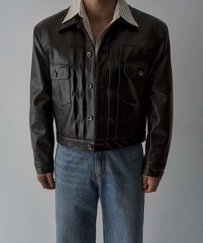BOWLOW PRODUCT Leather Trucker Jacket [Dark Brown]