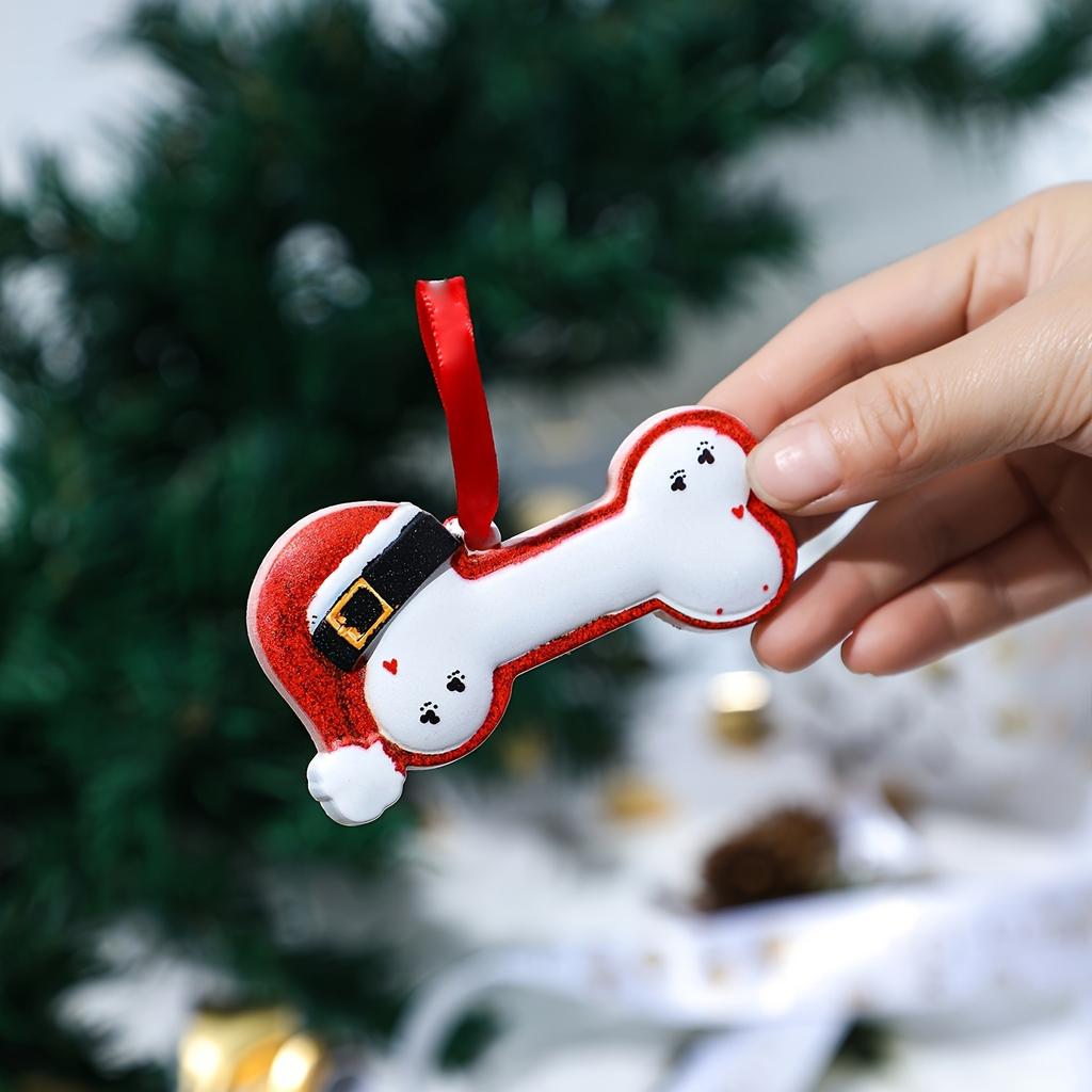 1pc Festive Santa Hat Bone Design Resin Christmas Ornament Perfect for Tree Decoration,Holiday Party Charm with Red Ribbon Loop,Christmas Decorations