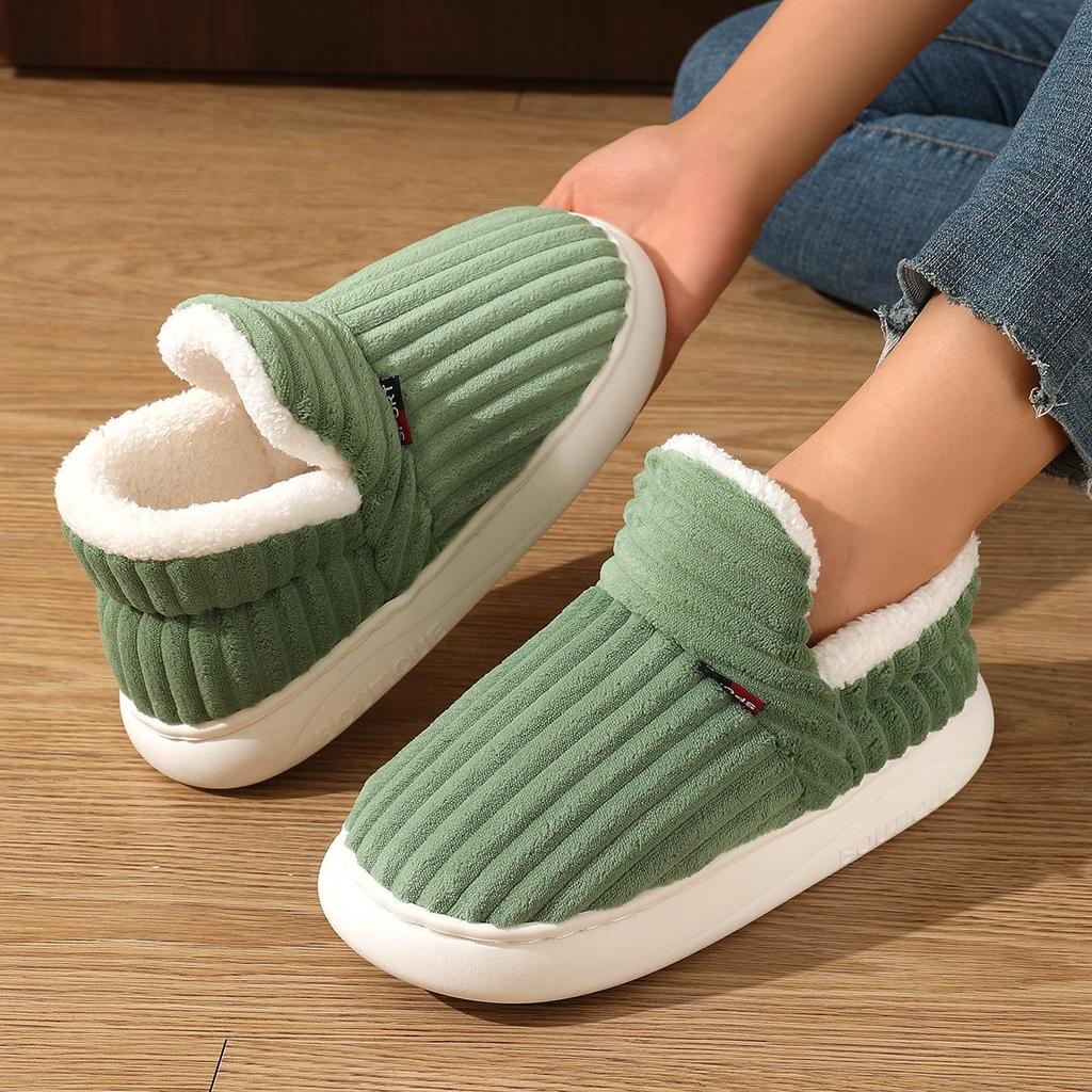 2025 New Men's & Women's Winter Cotton Slippers with Flat Thick Soles, Fur Lining, Versatile for Outdoor Wear