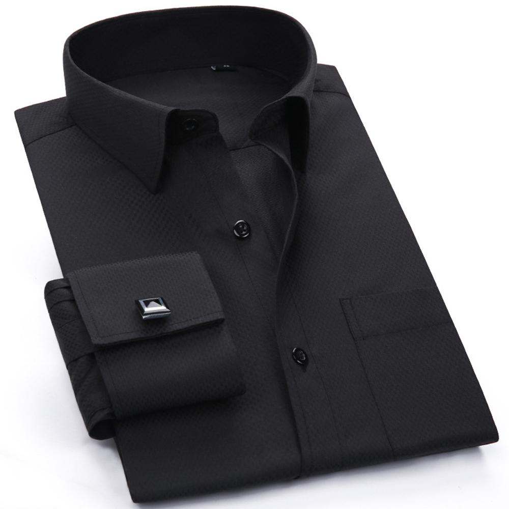 Men's Elegant French Cuff Spread Collar Striped Dress Shirt with Chest Pocket for Formal Business Wedding, Free Metal Cufflinks Included