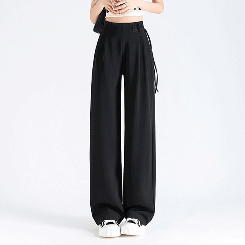 Осенние женские модные однотонные прямые эластичные брюки с высокой талией, свободные широкие брюки