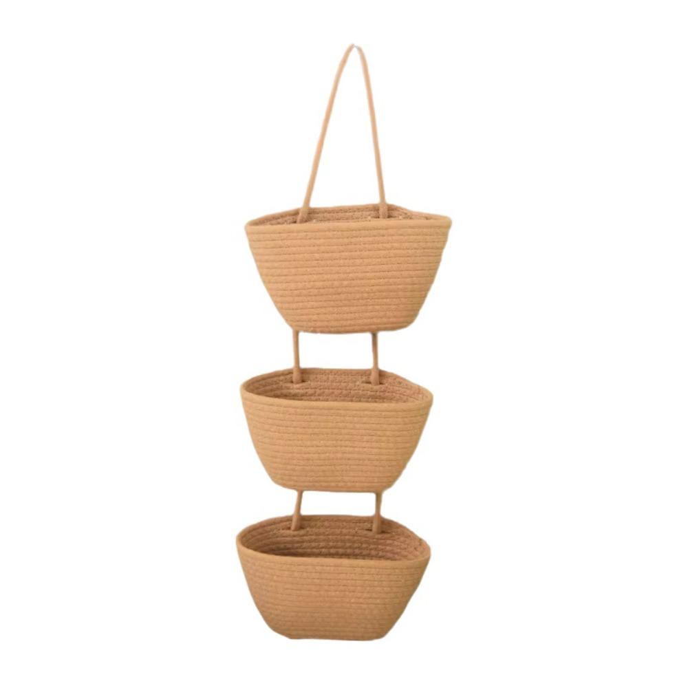 Handwoven Woven Hanging Organizer 3-Tier Wall Mount Storage Bag Cute Wall Hanging Pouch Entryway