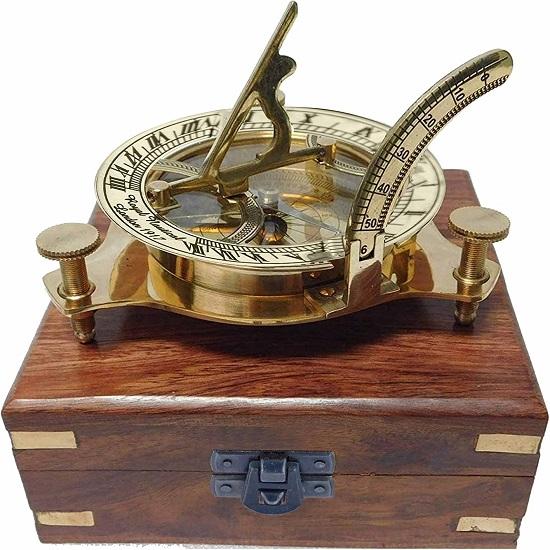 Brass Sundial Compass for Hiking,  Nautical Compass for Outdoor, Pocket Compass for Hiking