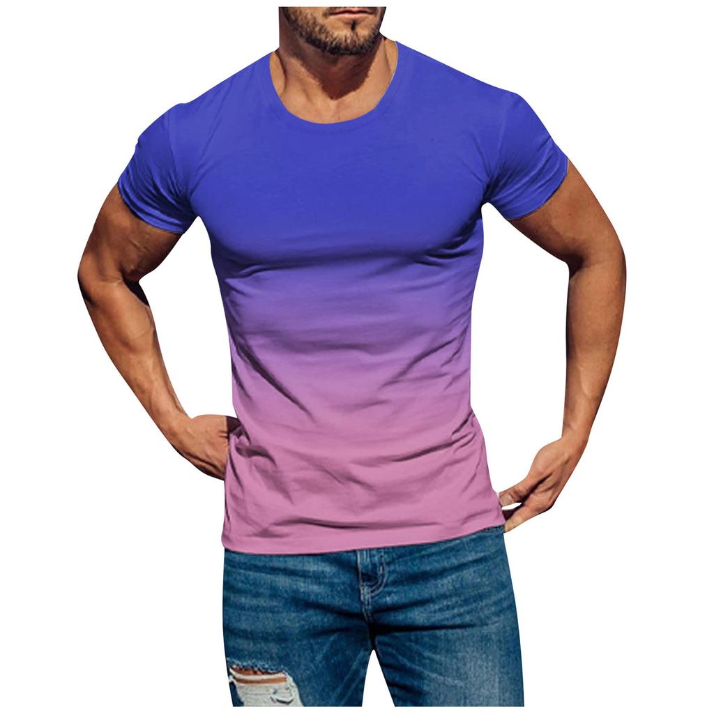 Mens T Shirts Casual Short Sleeve Shirts Gradient Neck Soft Loose Fit Graphic Tees Summer Tshirts For Men
