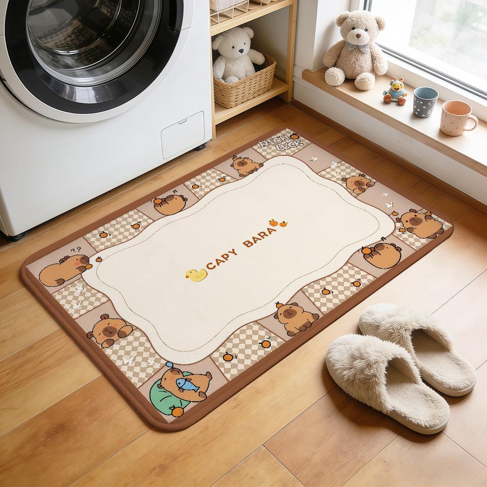 cartoon cute art Capybara kawaii hogar Bedside Rug Kitchen Bath Floor Mat Hallway Balcony Carpet Entrance Doormat Decor Home