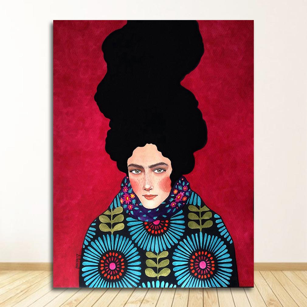 Abstract Girl Hair Flower Bird Posters and Prints Vintage Wall Art Canvas Painting Wall Pictures for Living Room Decor