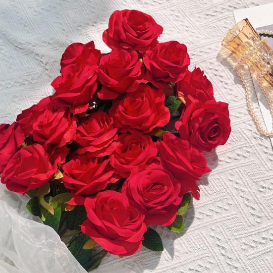 12 шт. искусственных розовых цветов, реалистичные, яркие, невыцветающие, искусственные розы, букет, свадебные украшения