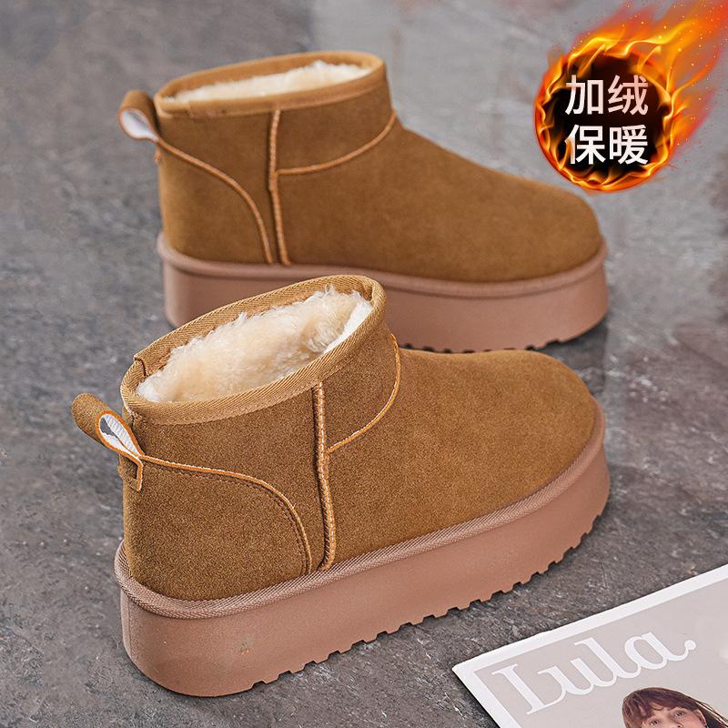 Зимние бархатные сноубутсы женская обувь корейская версия универсальные однопедальные утолщенные теплые короткие ботинки на толстой подошве повседневные хлопковые ботинки два хлопка