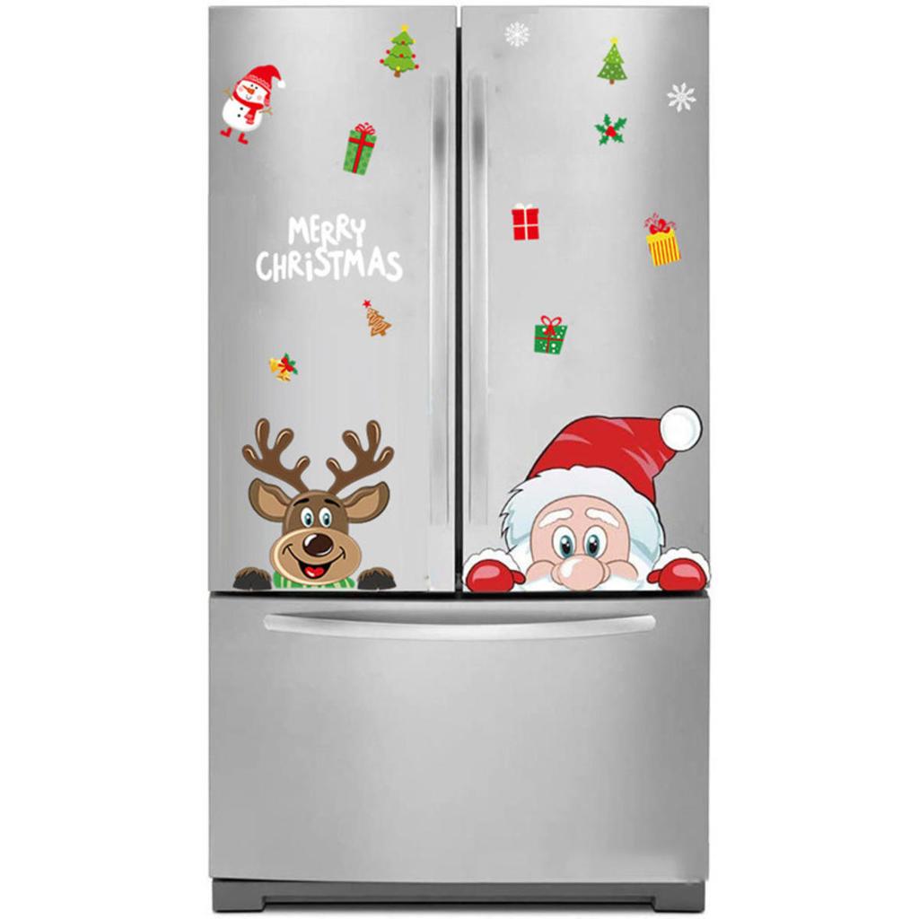 Милые мультяшные наклейки на окна с Санта-Клаусом, лосем и снежинками, статические наклейки, украшения для рождественской вечеринки