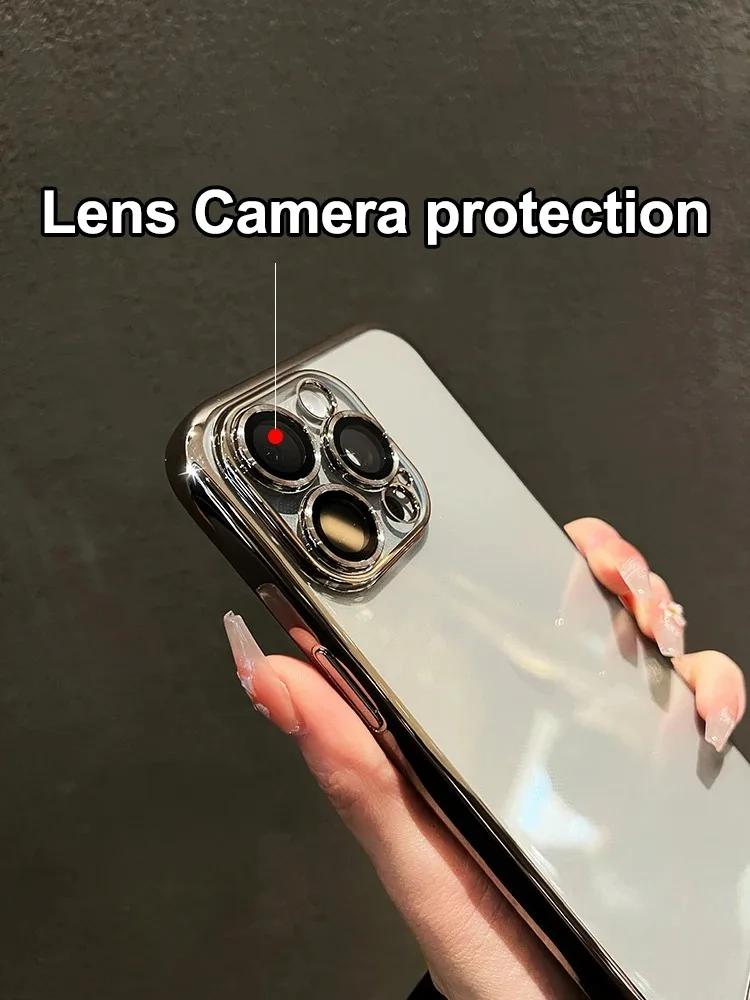 Модные защитные чехлы для объектива камеры для iPhone 15 14 13 12 11 Pro Max 8Plus X XS 7, прозрачный мягкий силиконовый противоударный чехол