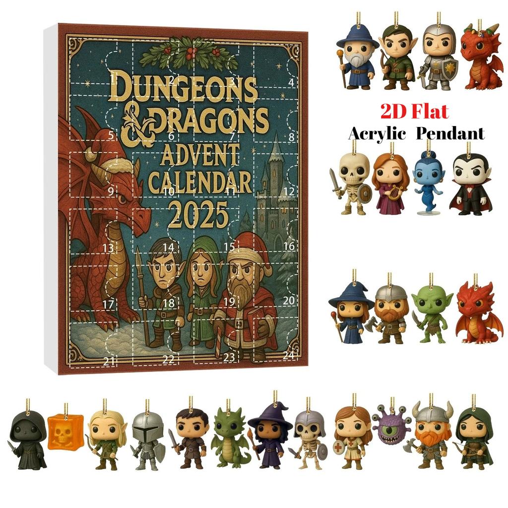 2025 Dungeons and Dragons Advent Calendar,24 Days Countdown Calendar with D and D Characters Christmas Tree Hanging Ornament
