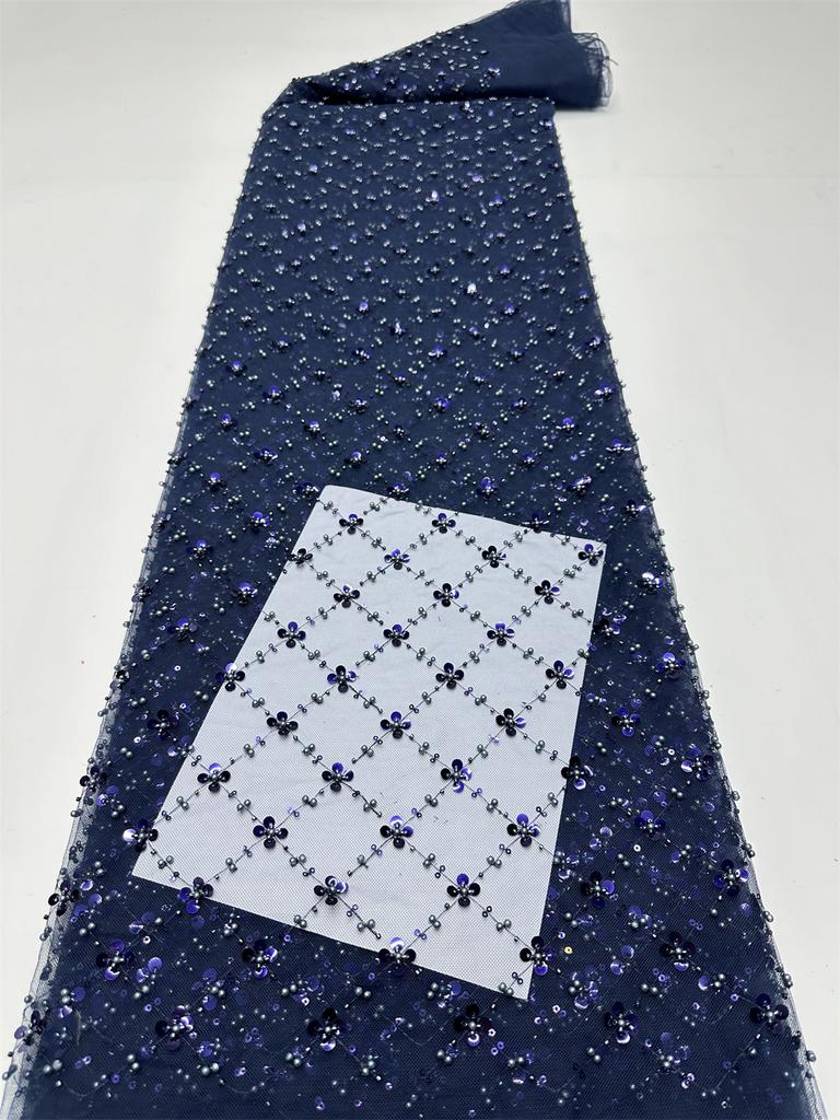 Золотая африканская кружевная ткань из тюля 2025 Французская сетка с пайетками Ткань для шитья Вышивка бисером Кружево Тюль Сетка Нигерия Платье 5 ярдов