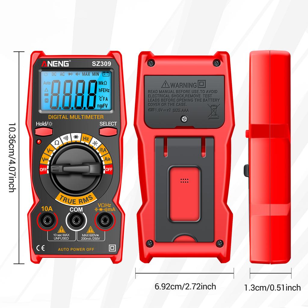 ANENG SZ309 Интеллектуальный мультиметр 1999 счетчик Высокоточный электрический тестер ЖК-подсветка ACDC