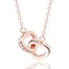 Necklace Pendant Twin Open Heart Design for Highest Quality Cubic Silver 925 [La Paume] Women, Zirconia, Hypoallergenic, (Pink Gold)
