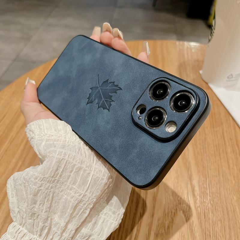 Модный чехол для телефона из натуральной кожи ягненка для iPhone 16 15 14 13 Pro Max 12 Pro 11 17, кленовый лист, противоударный, однотонный, матовый, мягкий чехол