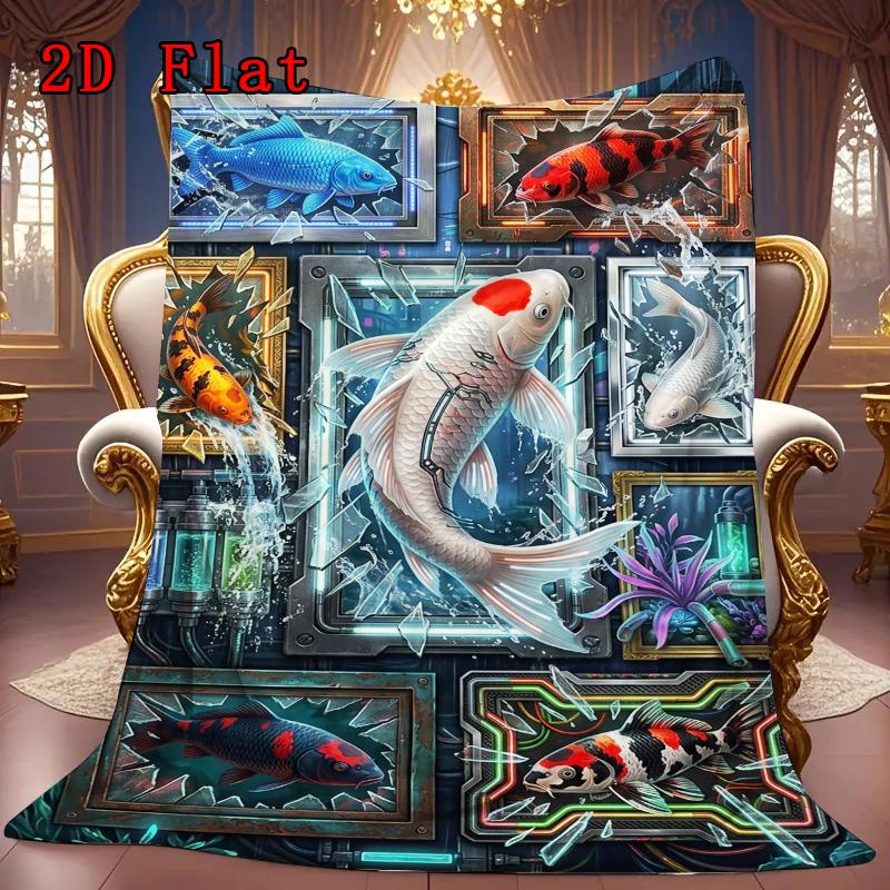 Cybernetic Fish Art 2D Flat Pattern Flannel Blanket, High quality All Seasons, Home Decor, Warmth and Comfort, Perfect for Christmas Gifts.