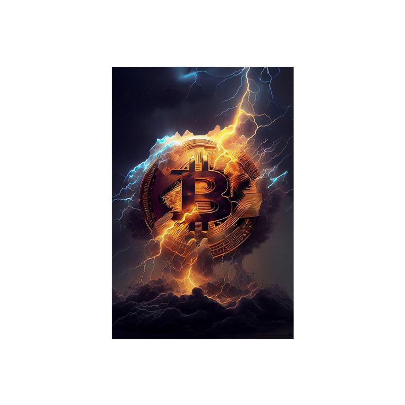 Абстрактная биткойн-стрит граффити холст картина красочный неоновый эффект биткойн-плакат с принтом вдохновляющий настенный художественный декор комнаты