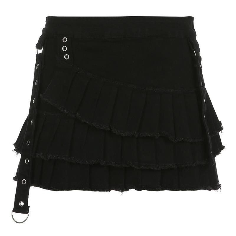 Women's Summer New Personality Street Fashion Trend Splicing Straps Diablo Style Pleated Skirt