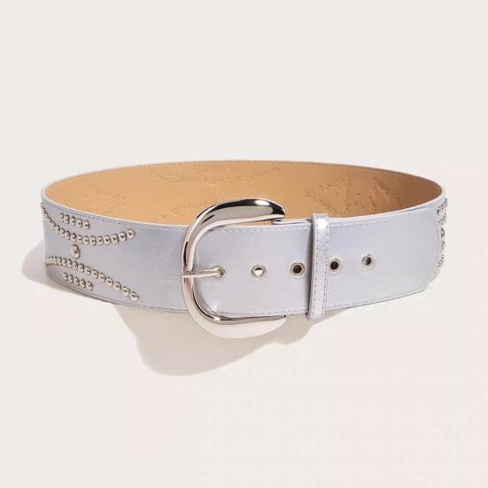 Imitation Leather Women Belt Wide Edge Design Adjustable Length Belt Punk Style Distressed Waistband