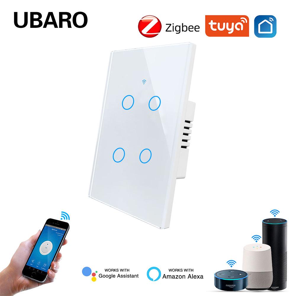 Умный стеклянный выключатель US Standard Zigbee с голосовым управлением Alexa, поддержкой приложения и настраиваемым одинарным выключателем (ноль-фаза)