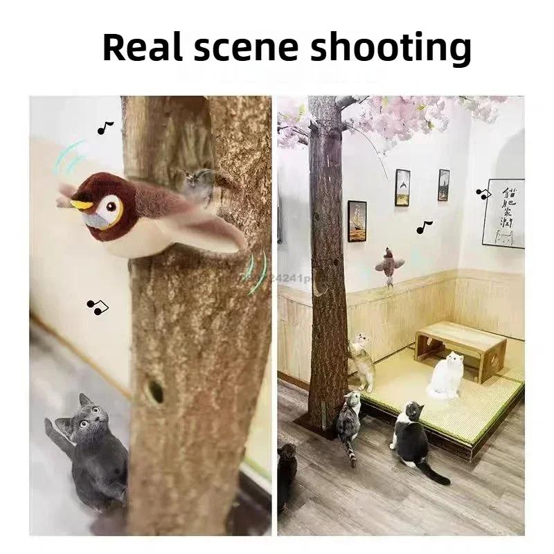 Interactive Cat Toys Rechargeable Flying Bird Rat Cat Toy Chirping Flapping Bird Can Add Catnip Touch Activated Plush Toy