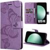 Protective Case - Booling - for Samsung Galaxy S23 FE - Shockproof - Purple Leather Effect - Butterfly Pattern