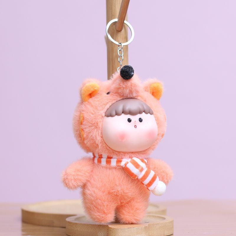 Cute Animal Vinyl Face Plush Toy Fluffy Pig Elephant Unicorn Collection Model Toy Kawaii Panda Keychain Pendant Hang Bag Plushie